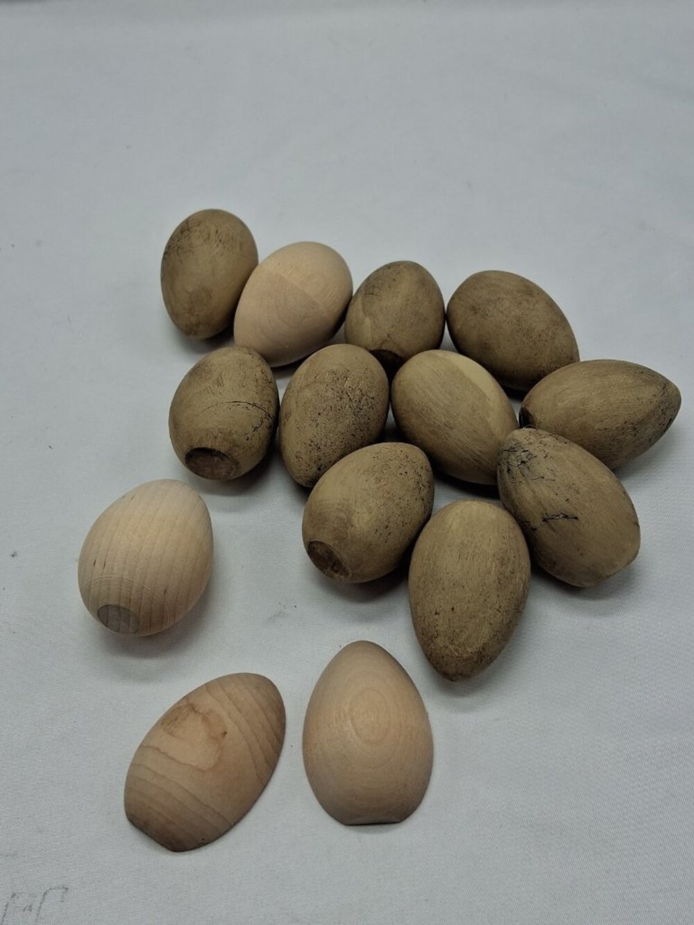 13 Wooden Egg Wood Egg Decor Darning Easter Lot Unpainted Crafts & Halves 2" Tal